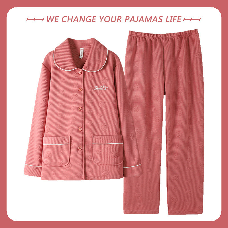 100% algodón Otoño e Invierno sándwich pijamas mujeres aire algodón espesado manga larga estilo coreano Delgado acolchado engrosado homewear