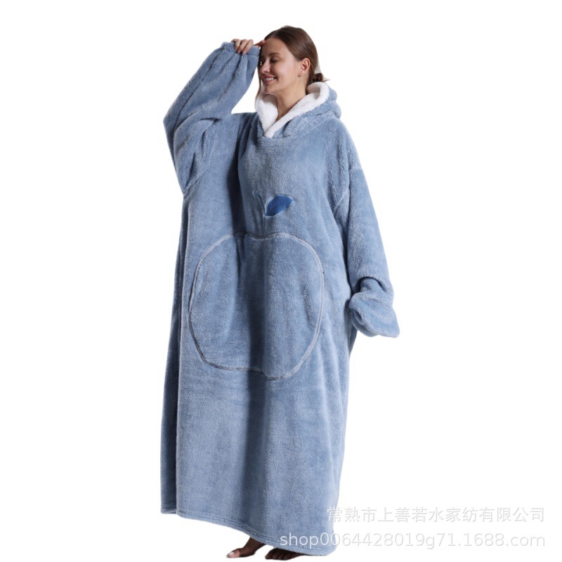 新型のクロスボーダーの厚い大きいサイズは帽子の怠け者のカップルの部屋の服の新型の舒綿の綿毛の怠け者の毛布を着ることができます。|undefined