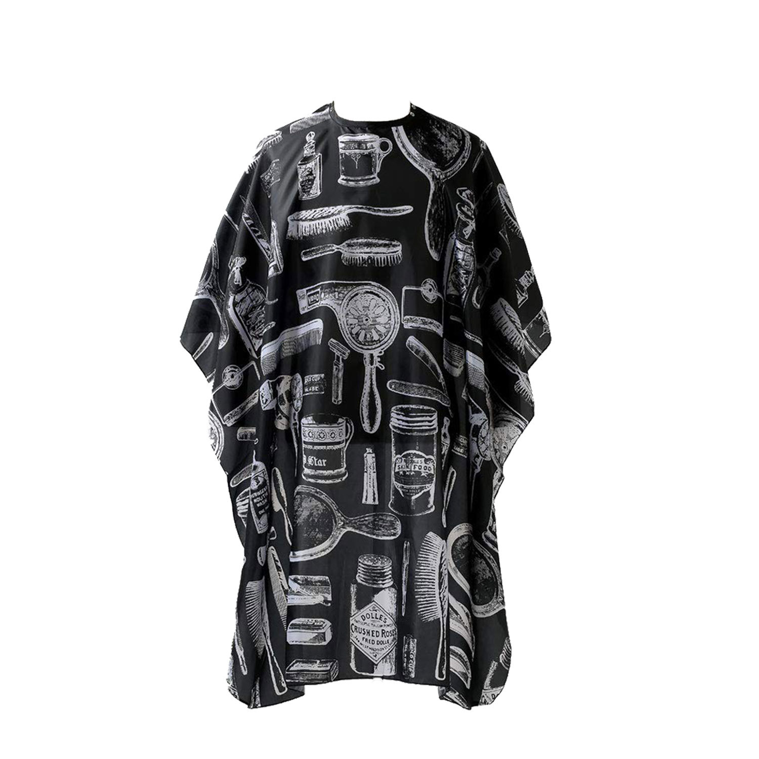 Capa de peluquería de 145*120, delantal de peluquería negro estampado, chal, capa, antiadherente para permanente y tinte, cepillo para recoger el cabello
