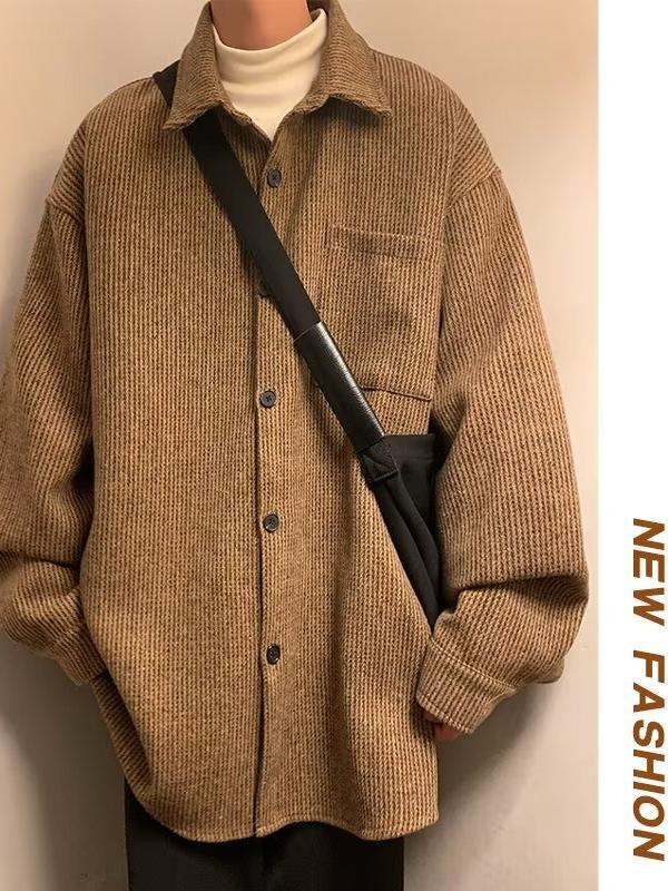 Autumn and Winter Japanese New Men's Thickened Warm Casual Jacket Boys Plaid Long Sleeve Shirt Top Clothes Coat