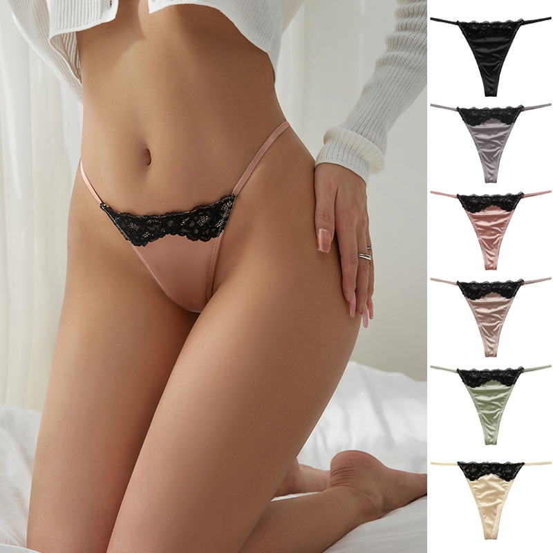 Encaje europeo y americano más tamaño sexy ropa interior en forma de T hielo seda yoga deportes invisible sexy cintura baja Tanga de las mujeres