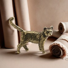 创意小猫咪长尾猫做旧古铜田园猫茶宠桌面铜雕手把件工艺品小摆件
