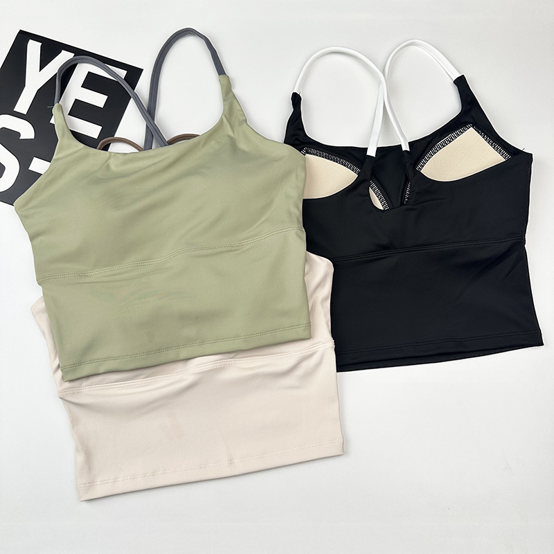140g Weight Simple Style Sports Solid Color Nylon Cotton Blend Strap Active Tops Racerback Tank Tops