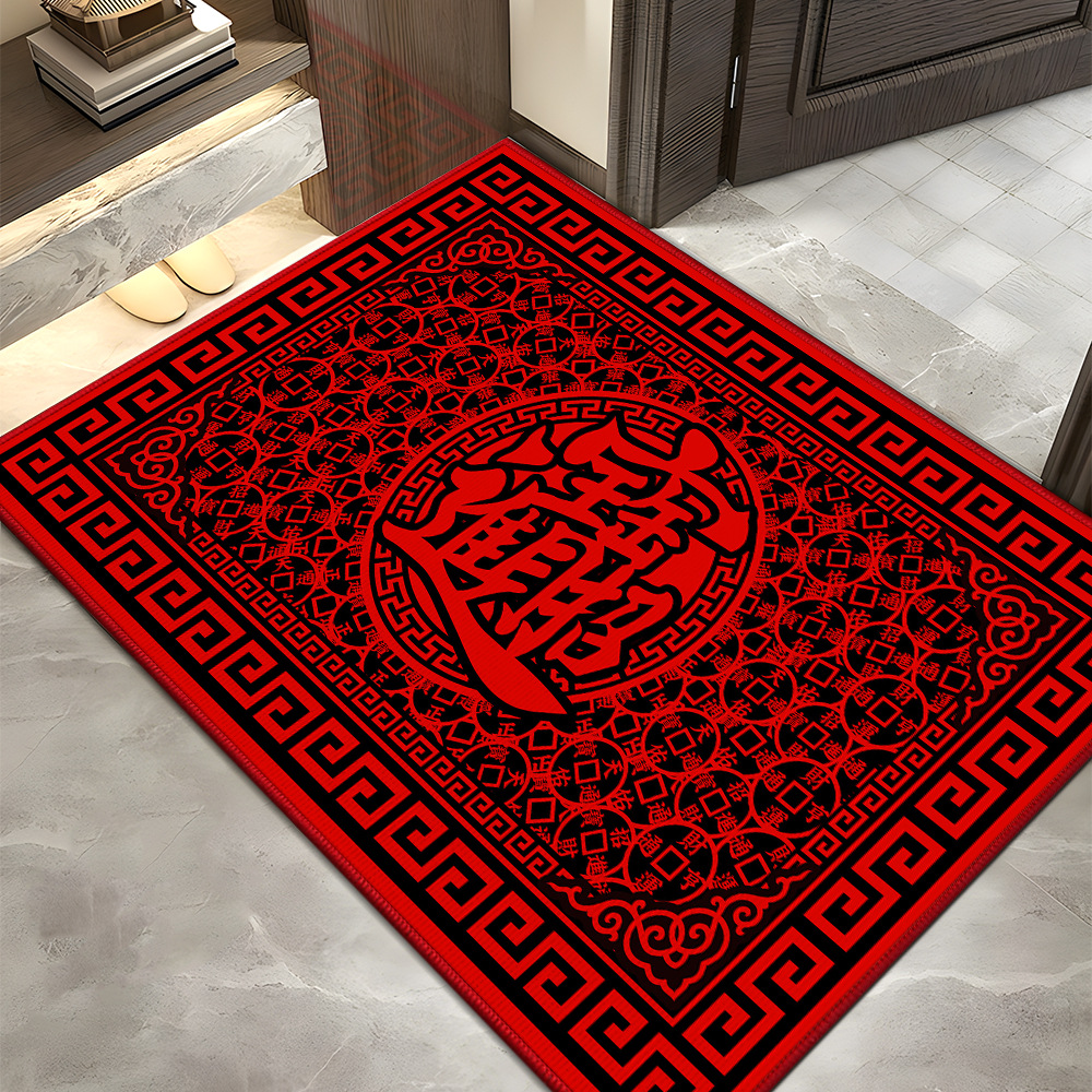 Alfombra de piso de estilo chino pasillo alfombra de puerta roja resistente a las manchas alfombra de pasillo se puede cortar alfombra de piso festivo y seguro