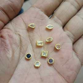 包金内镶锆石圆锆石平底圆锆石珠diy散珠手工手链项链饰品配件