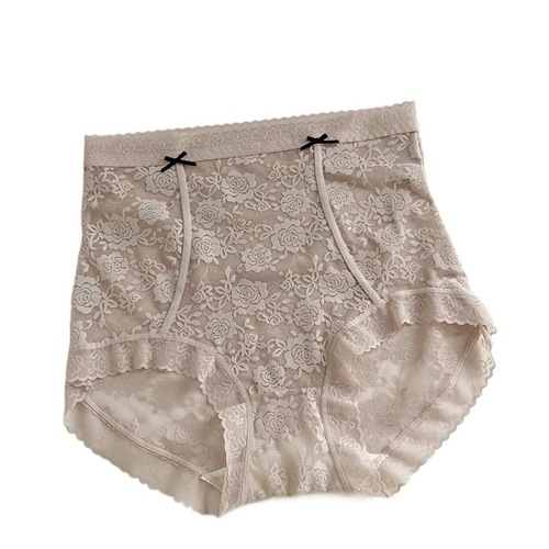 High-waisted underwear for women, lace abdominal control, breathable, large size fat mm, spring and summer new style mulberry silk crotch women's briefs
