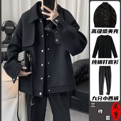 高级感英伦雅痞外套男春秋款秋装上衣夹克男款式ins潮流百搭套装