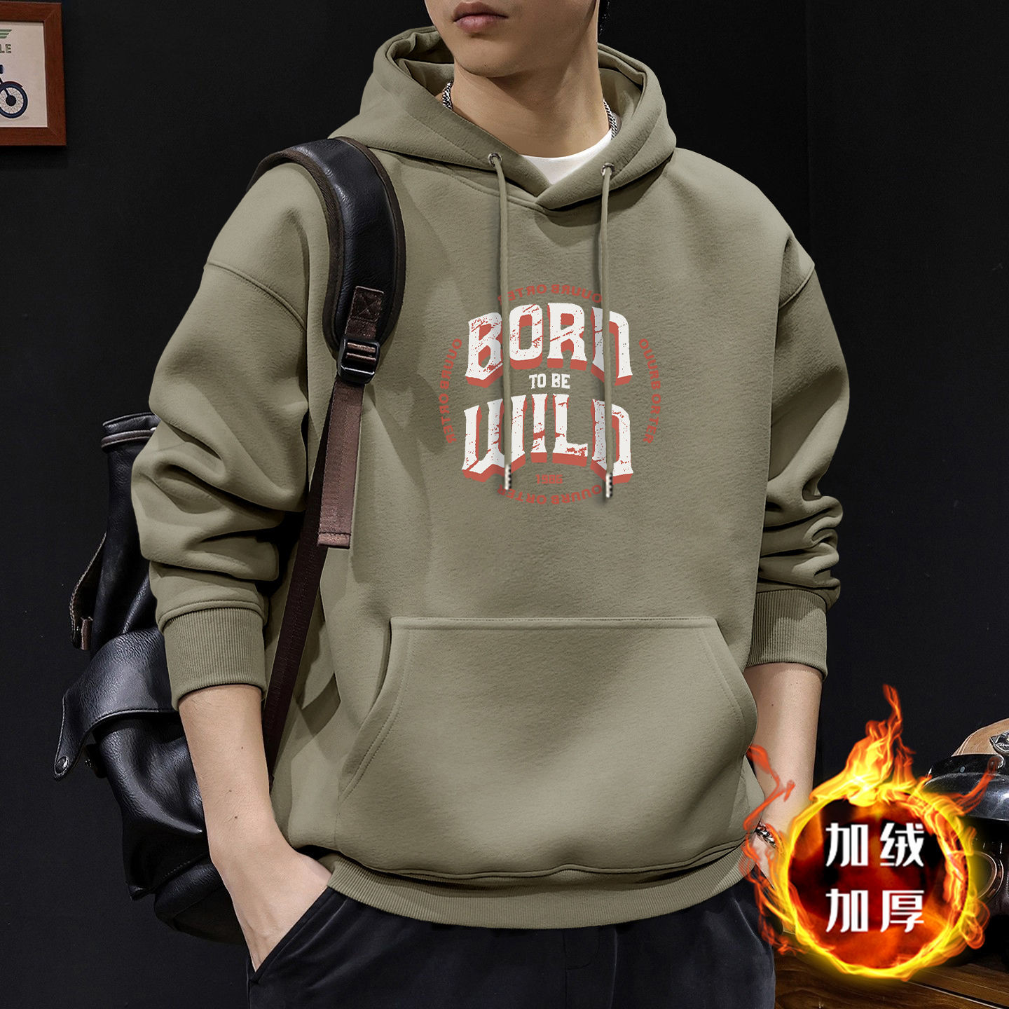 420g pesado chaqueta con sombrero hombre marca de moda de otoño estilo retro americano de alta tendencia guapo chaqueta con sombrero de otoño
