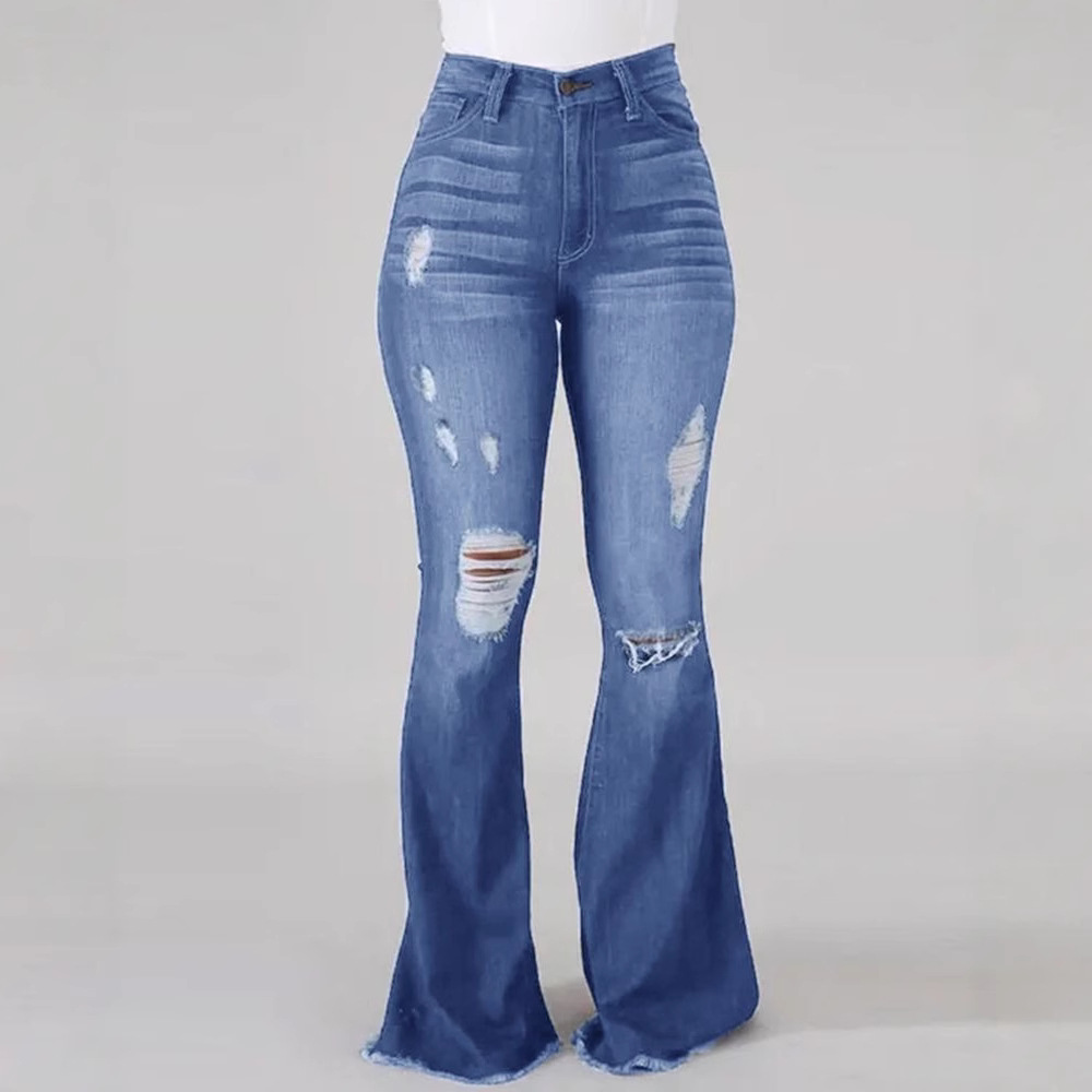 Pantalones Vaqueros Ajustados de Estilo Europeo y Americano para Comercio Exterior Transfronterizo, Pantalones Acampanados de Cintura Alta