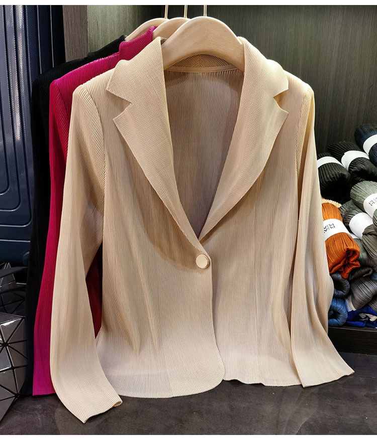 Áo blazer nữ một nút xếp ly tay dài cao cấp mùa xuân hè — Màu tím, Màu đỏ hoa hồng, Màu hồng, Màu xanh lá chi tiết 6