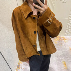 高品质绒面真皮皮衣女山羊皮反绒皮夹克外套休闲机车外套2025新款