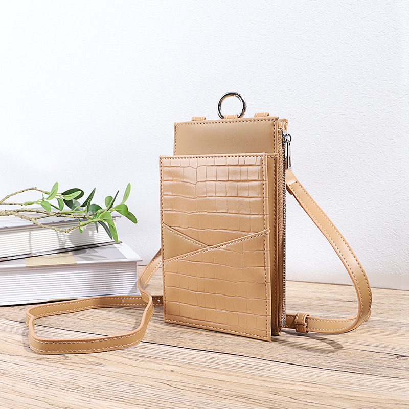 Bolsa de tendencia para teléfonos móviles con patrón de piedra en V. Bolsa de hombro de verano para mujeres. Bolsa de cambio móvil de moda ligera.