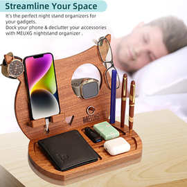木质收纳架办公室桌面收纳架卡通造型手机充电支架手表耳机收纳架