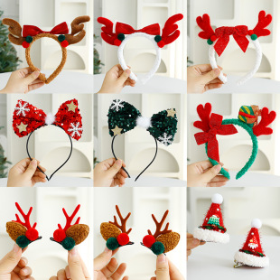 Amazon Christmas Hairband Decorations Christmas Cute Plush Antlers Headband Hairpin Atmosphere Dress Up in stock