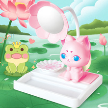 跨境外贸可爱莲花小猫小夜灯学生宿舍卧室床头小台灯LED桌面台灯