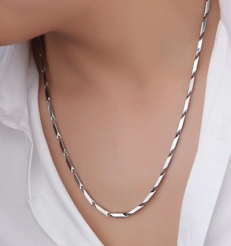 Minimalist Geometric Titanium Steel Chain Necklace For Men_voghion.com