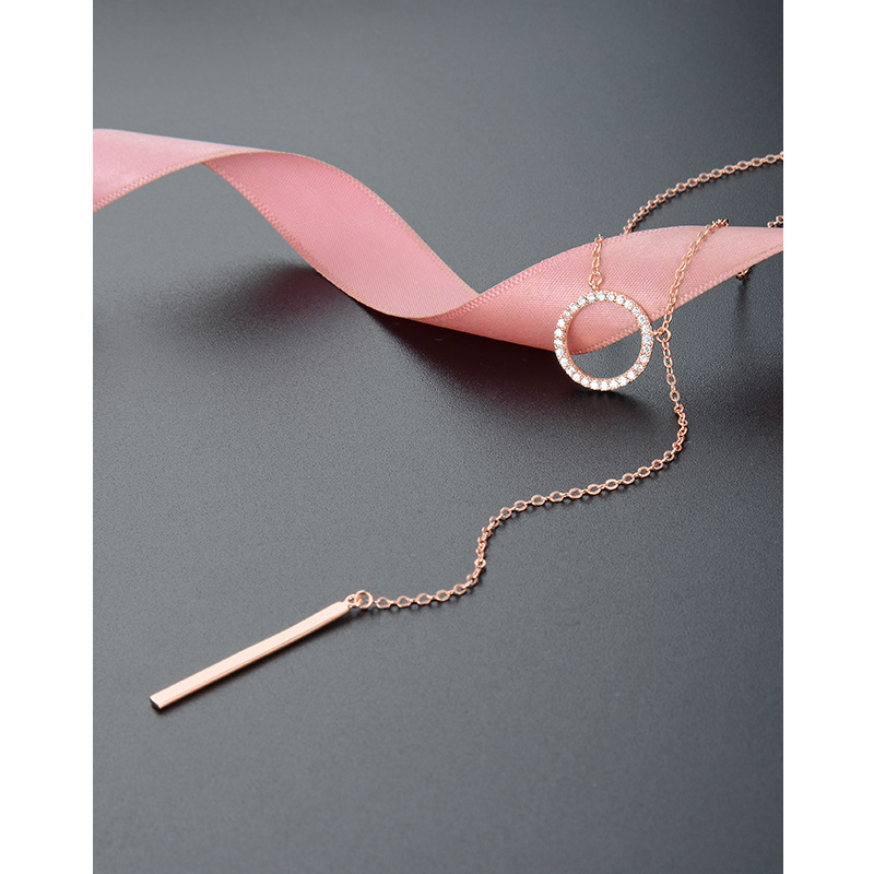 Luz nicho de lujo de alto grado suéter cadena círculo colgante Cadena de clavícula S925 plata esterlina diamante incrustado Collar largo de la borla de las mujeres