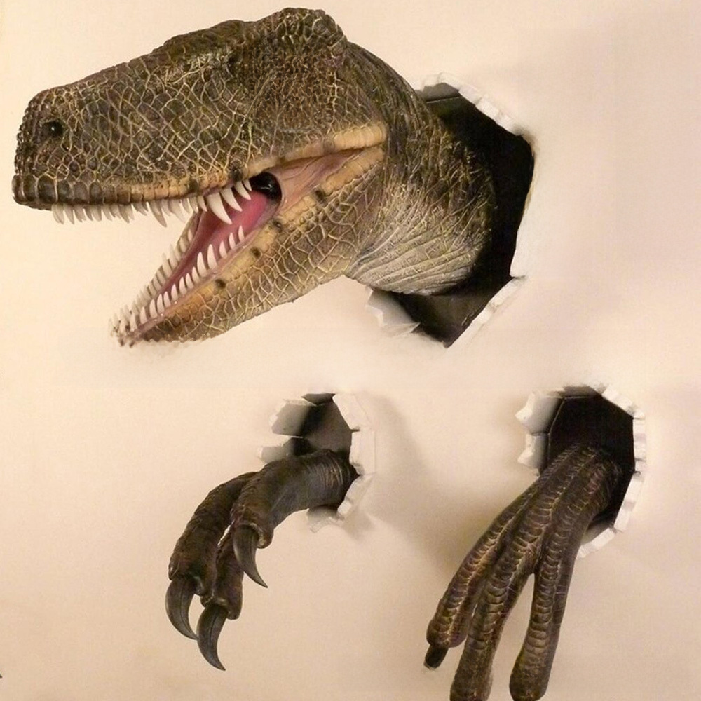 Hot Selling Dinosaur Ornaments Velociraptor Set Wall Cracked Resin…