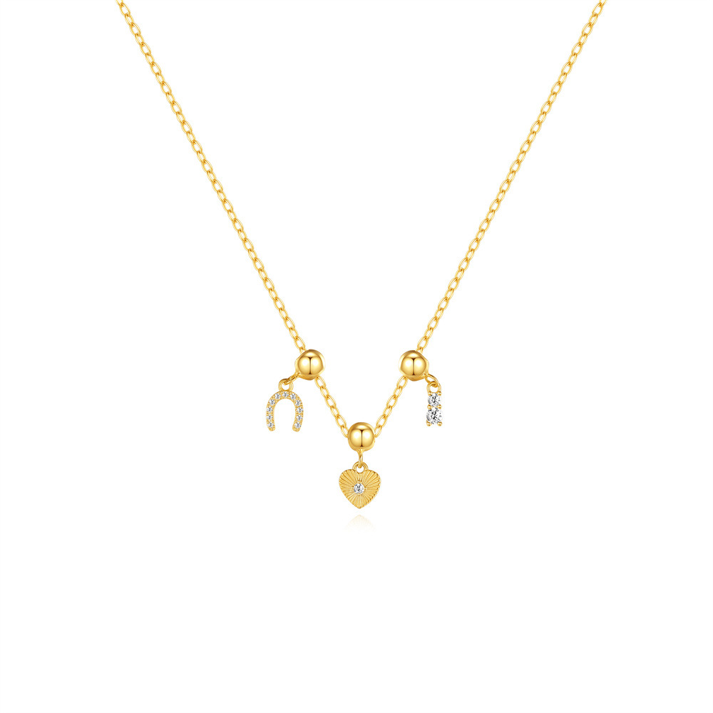 Plating Design 925 Sterling Silver Zircon Cable Chain Plating Heart Shape Multi Charms Necklace