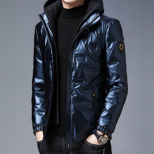 Aoge Clothing 2024 Hooded Stand Collar down Jacket Men's Short Winter New Korean Style Lightweight Glossy Jacket