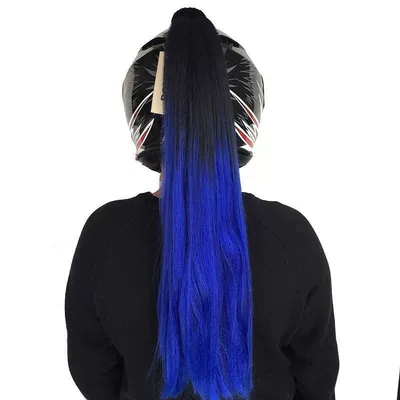 Motosiklet dəbilqələri – Motorcycle Helmet Decoration Ponytail - black-sapphire-blue-gradient-color