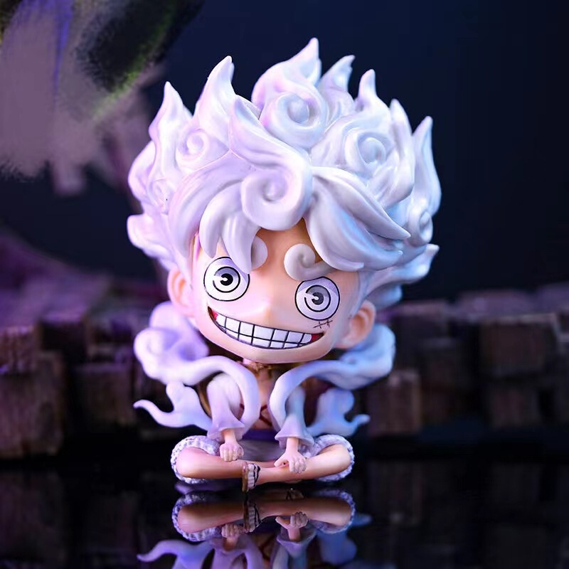 One Piece Gear 5 Sun God Form Nika Luffy Q Version Car Mini Figure Model Ornament Zoro G5 Series