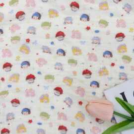 双层棉布绉布纯棉纱布数码直喷印花卡通头像家居服睡衣爬服化妆包