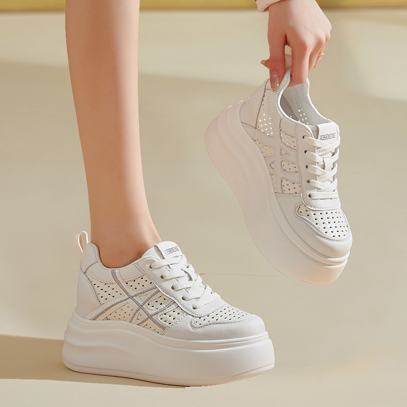 Thick-Soled White Shoes for Women 2026 Summer New Style Hollow Breathable Sneakers Versatile Height-Increasing Casual Shoes 80668-7 Thick-Soled White Shoes for Women 2026 Summer New Style Hollow Breathable Sneakers Versatile Height-Increasing Casual Shoes 80668-7