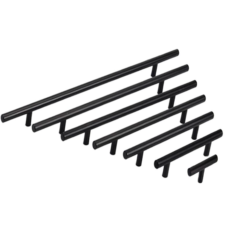 Ручка для мебели, шкафа, дверцы, круглая трубчатая, от производителя, полая, 201 черная, Т-образная, из нержавеющей стали