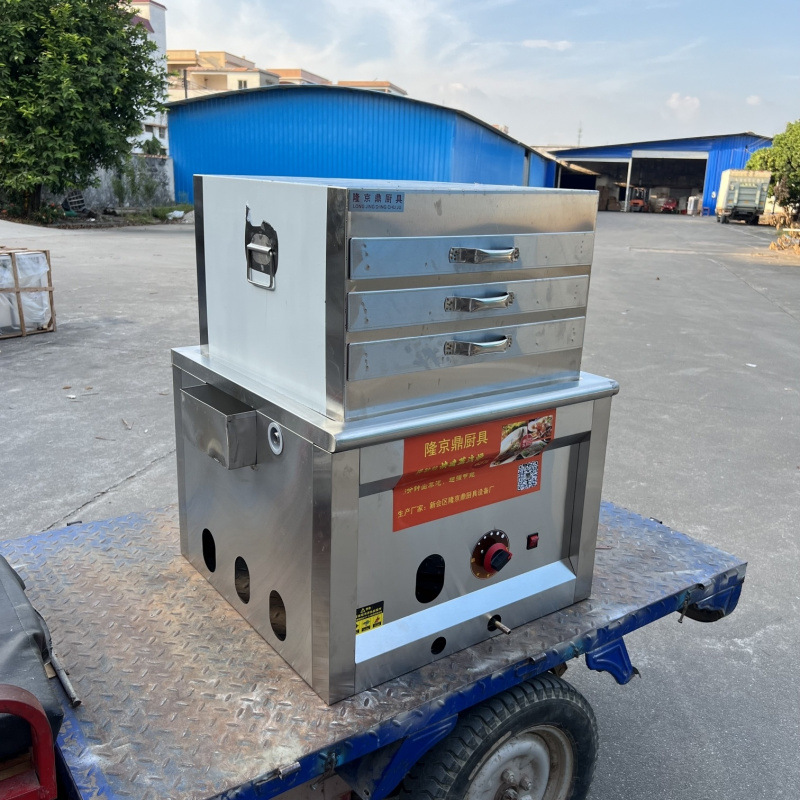 Longjingding modelo de coche de tres ruedas máquina de salchichas de gas vapor comercial multifuncional horno de salchichas de vapor de desayuno cabina completa image 8