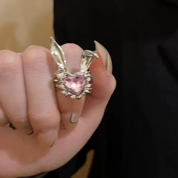 Creative Love Rabbit Open Ring Women's Niche Design Internet Celebrity Finger Ring Ins Trendy Fashion Personalized Ring