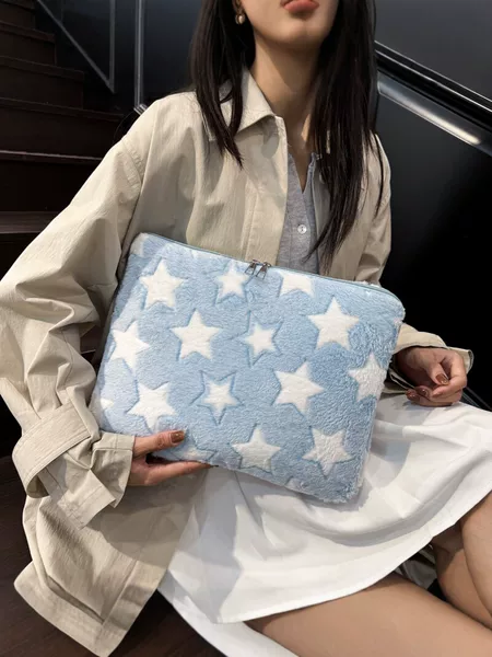 2026 New Color-Contrast Star Plush Bag, Large Capacity Storage Bag, Personalized Creative Trendy Simple Tablet Bag