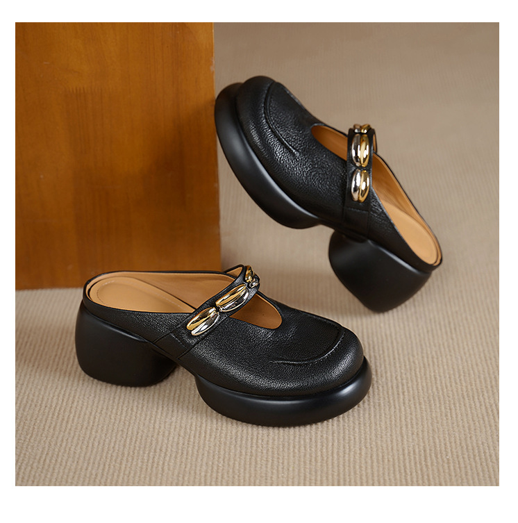 Dép sandal cao gót nữ mũi kín gót hở đế dày 7 cm — đen chi tiết 13