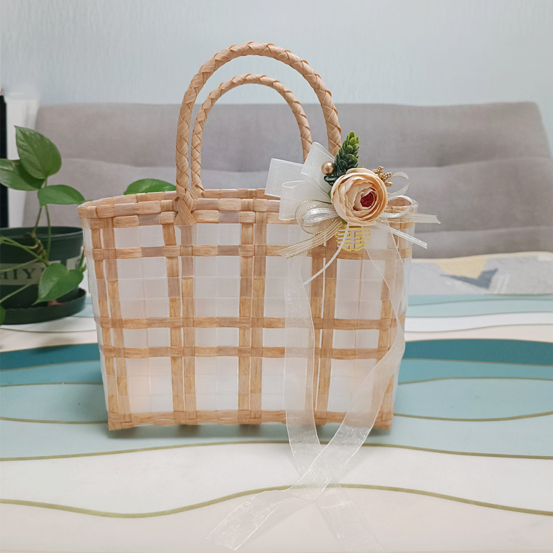 756g Weight Open Closure Type Double Handle Strap Type Handbag Bags Type Holiday, Travel Occasion PVC Material Plaid Pattern All Seasons Season Women's Gender Cute, Vacation Style Square Shape Large Size Women's Cute Vacation Plaid PVC Shopping Bags 26