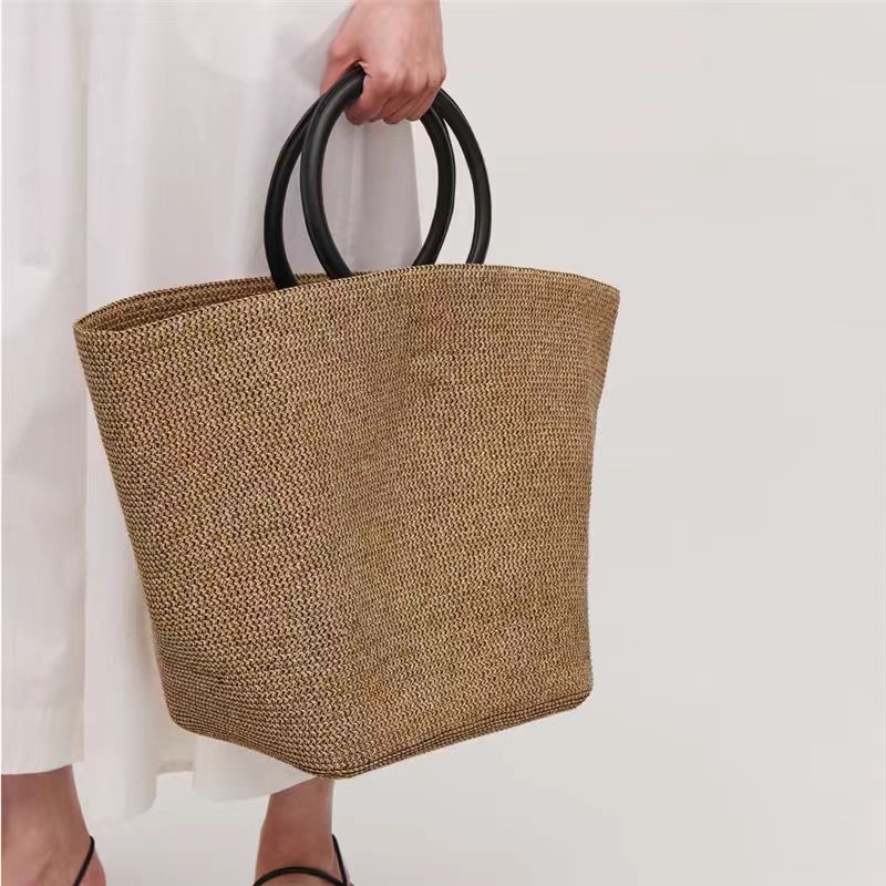 2026 Summer New Women's Straw Woven Handbag Large Capacity Simple Beach Vacation Tote Bag