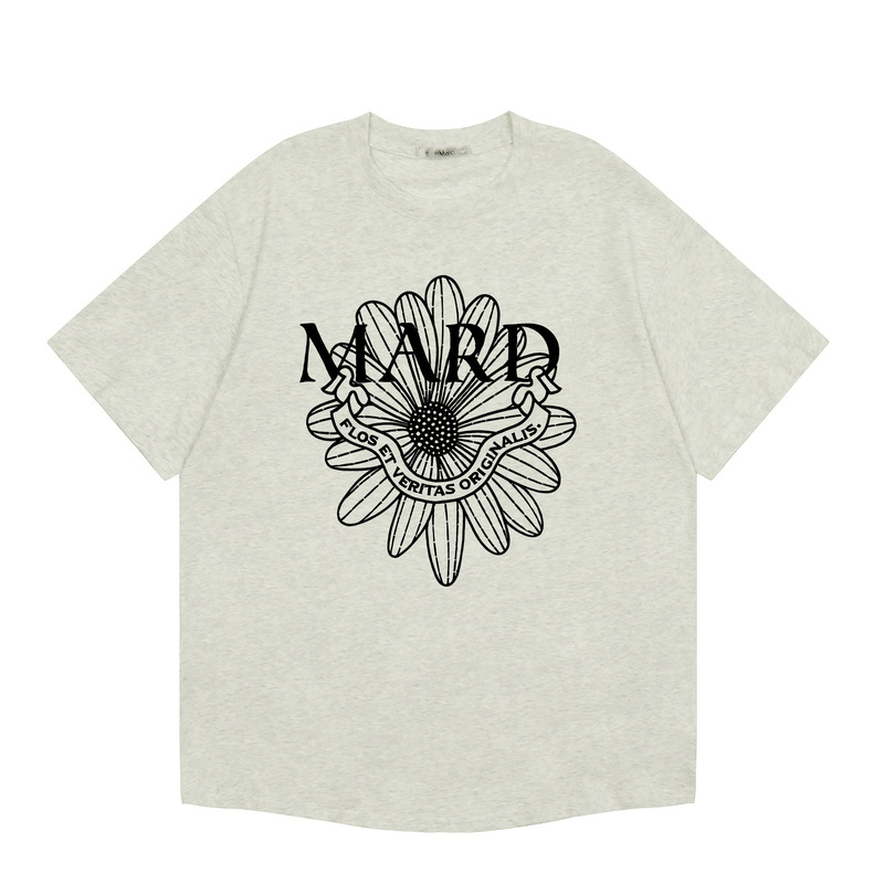 韓国マルディトレンディな半袖フラワープリントゴールドハイシルバー夏ラウンドネック純綿ルーズTシャツトップトレンディ|undefined