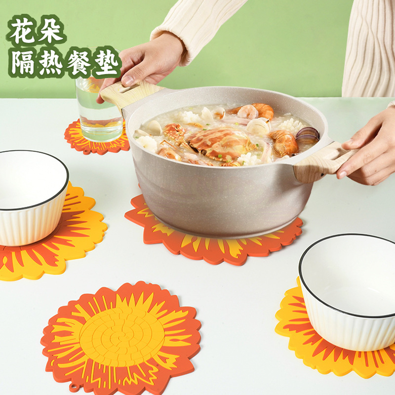 新型影葵家庭用食器断熱マット高温花型皿テーブル防熱碗水壺カップPVC食マット|undefined