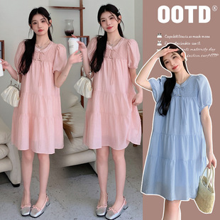 in stock Real Shot Summer New Korean-style Loose Age-reducing Buckle dress