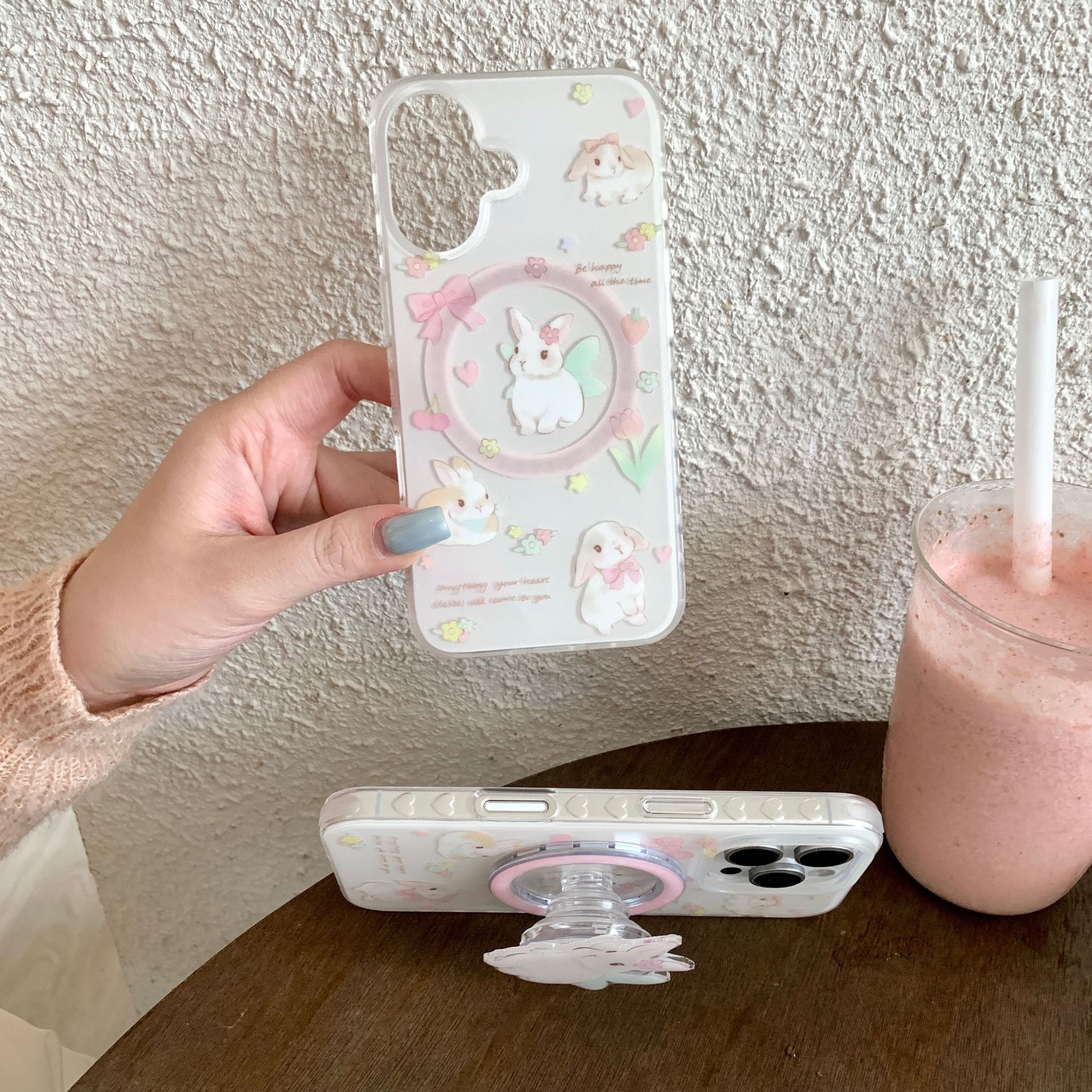 NTX de conejo inglés floral de una sola cáscara con succión magnética sobre fondo blanco