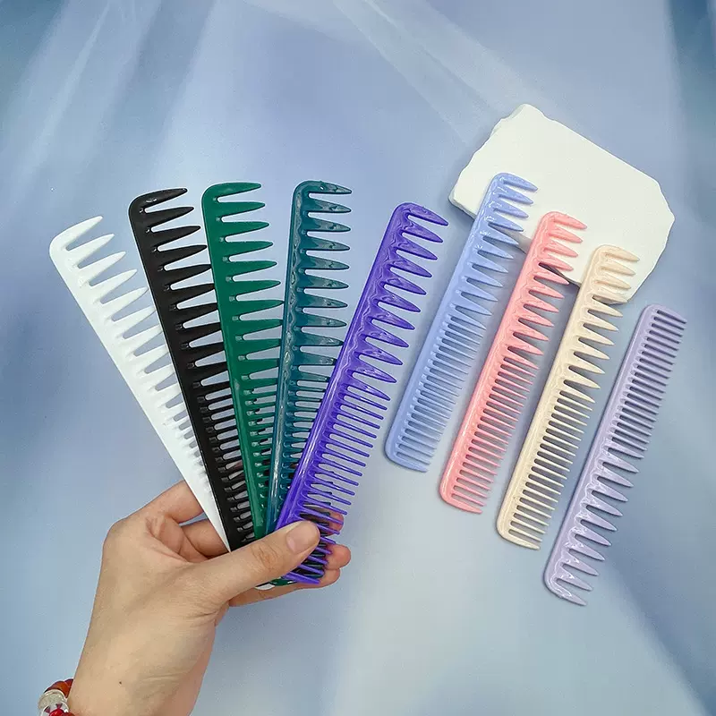 厂家批发跨境现货彩色美发裁剪梳塑料双齿造型梳理发美发顺发梳子