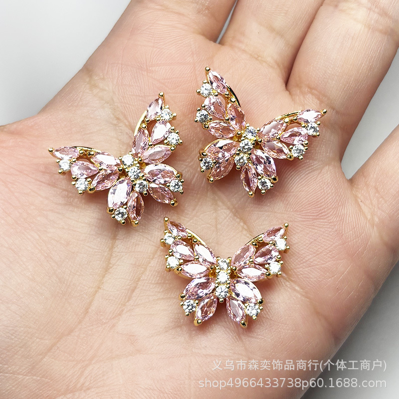 High-quality copper-plated zirconium butterfly four-way separator bead, butterfly multi-way straight hole separator bead, DIY bracelet and necklace jewelry accessories