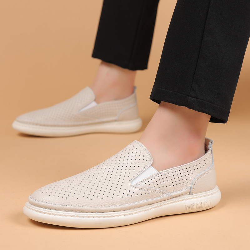 Piel de vaca de primera capa de verano nuevos hombres sandalias de cuero huecos zapatos con agujeros transpirables zapatos casuales para hombres zapatos de cuero zapatos para hombres