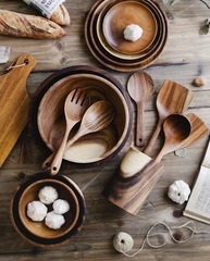 YFJY Spring Festival kitchenware cooking solid wood wooden spatula rice spoon household acacia wood salad spoon cooking set wholesale