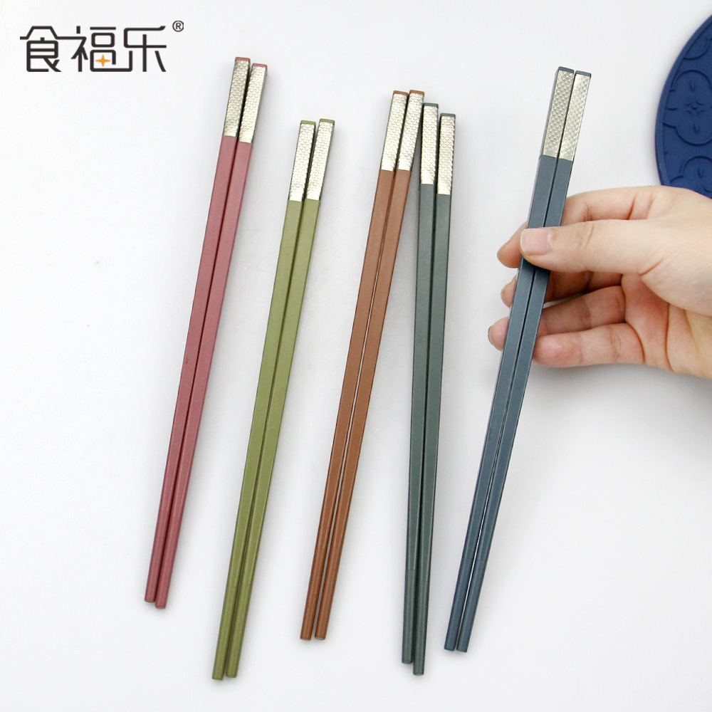 Shifula 4cm 알루미늄 세트 마름모꼴 격자 무늬 사각형 합금 젓가락 고급 가정용 일일 식사 주방 호텔 젓가락