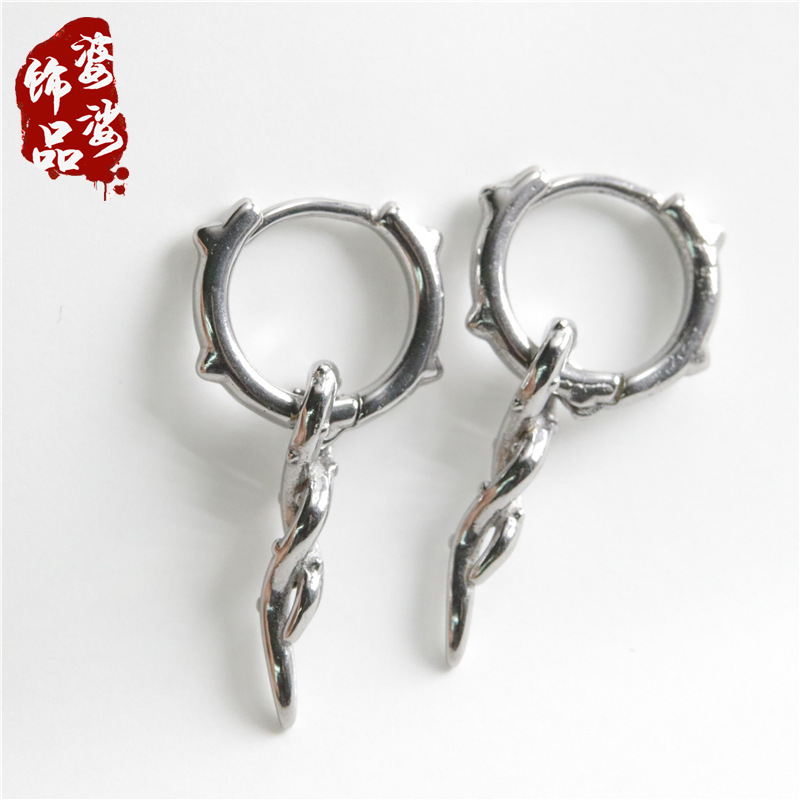 PS838 European and American dark vintage titanium steel casting twisted rope earrings men's and women's same style earrings trendy men's accessories