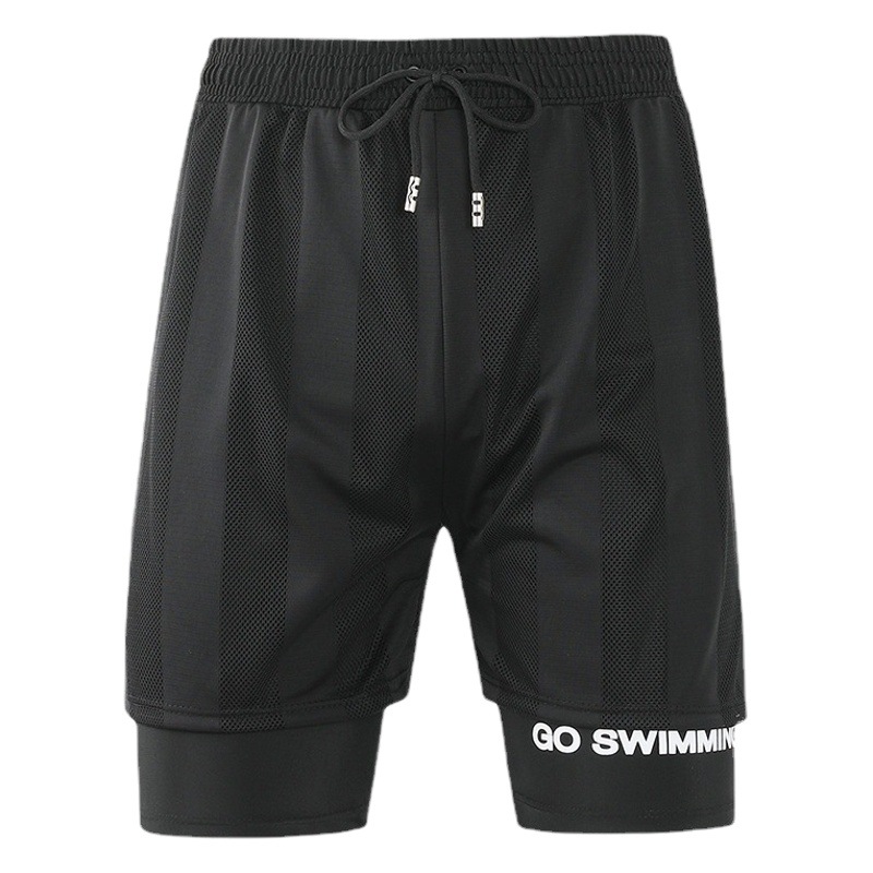 Trajes de baño de primavera 2025 al por mayor para hombre, anti-embarrassment, de doble capa, sueltos, de playa, de cinco puntos.