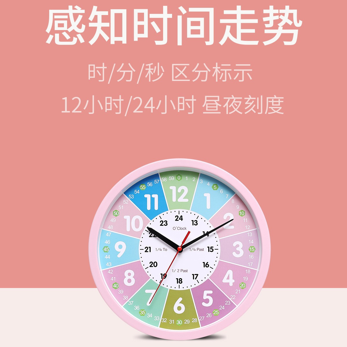 Reloj de pared dormitorio de los niños del hogar reloj mudo 10 pulgadas educación temprana aprendizaje educativo juguetes cuarzo educación temprana reloj al por mayor