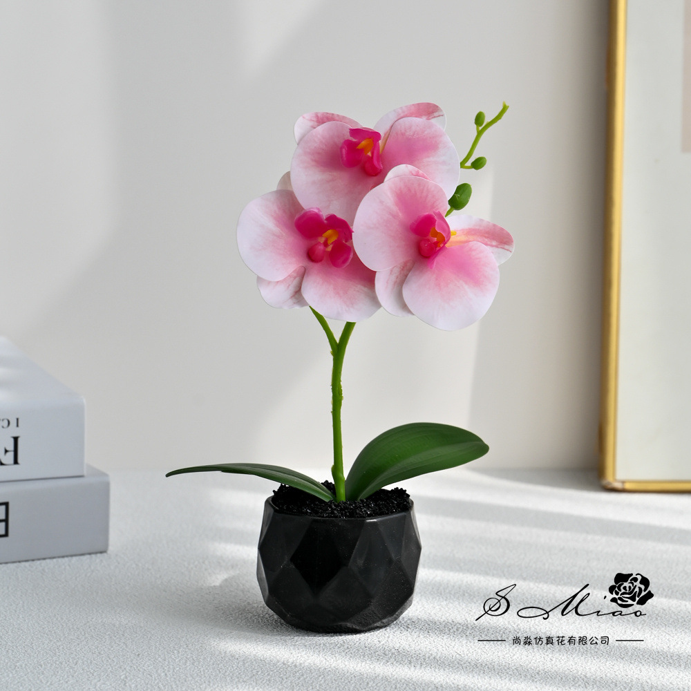 Tres flores sensación de orquídea mariposa pequeña imitación de bonsai maceta creativa flores falsas decoración del hogar fotografía de boda flores artificiales image 7