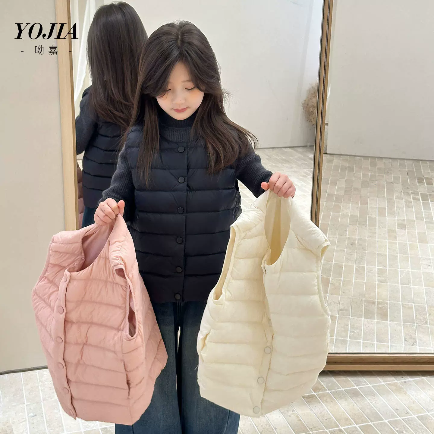 YOJIA女童羽绒马甲冬季2025新款洋气轻薄保暖大童装儿童外套冬装