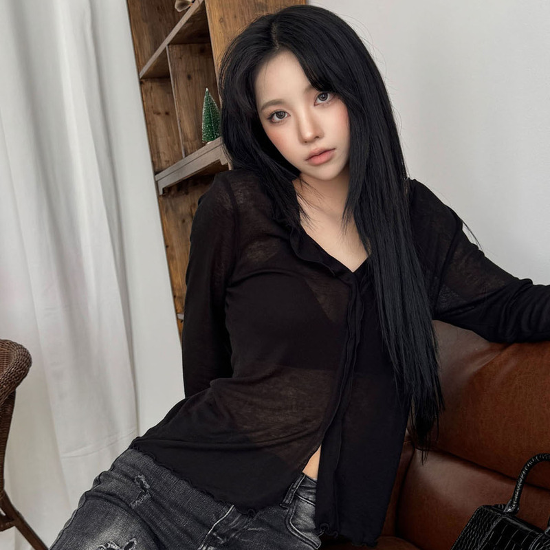 赫汐韩版轻薄防晒木耳花边微透小罩衫纯欲少女百搭休闲长袖上衣|undefined